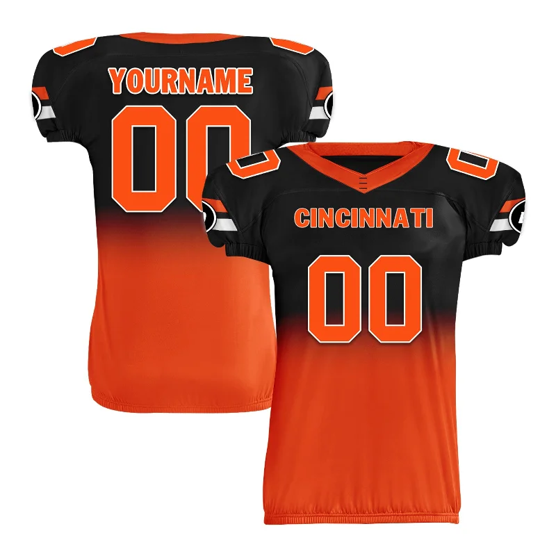 Lightweight rugby jersey for warm-up exercises-Custom Black Orange Fade Fashion Cincinnati High-Performance American Football Jersey FBJ06-D020252-6