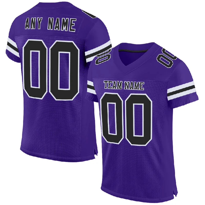 Custom soccer jersey with fully sublimated graphics-Custom Purple Black-White Mesh Authentic Football Jersey