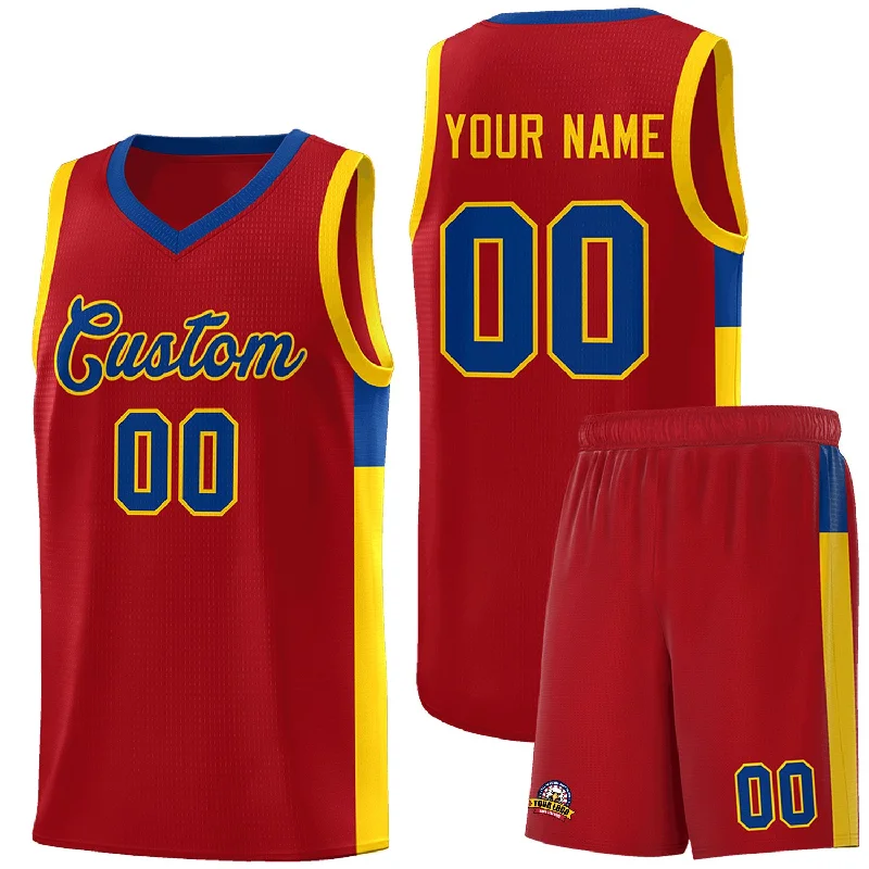 Custom basketball jersey with reinforced stitching for durability-Custom Red Royal-Gold Side Two-Tone Classic Sports Uniform Basketball Jersey