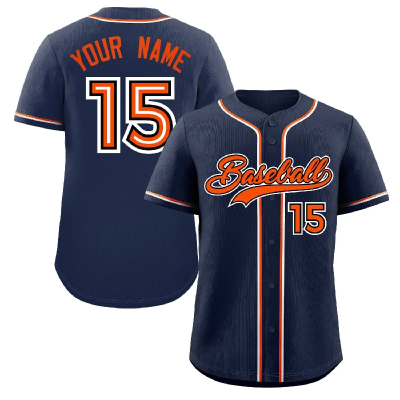 Custom baseball jerseys for corporate teams-Custom Baseball Navy Orange Classic Style Authentic Baseball Jersey