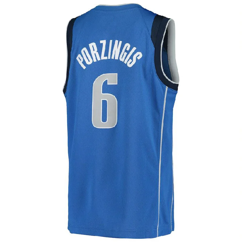 Custom basketball jersey with heat-sealed graphics-D.Mavericks #6 Kristaps Porzingis 2020-21 Swingman Jersey Icon Edition Blue Stitched American Basketball Jersey