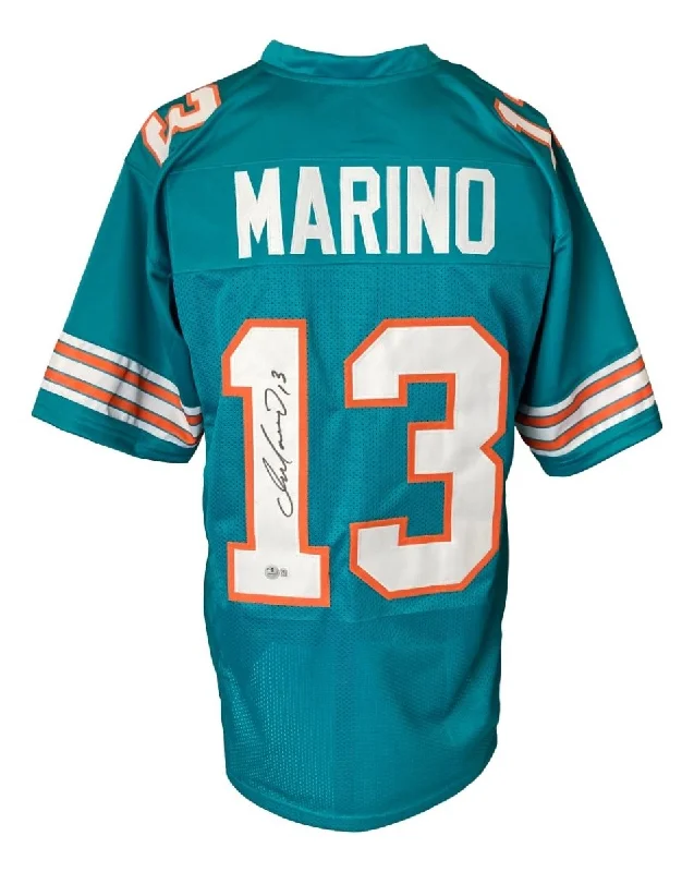 Soccer jersey with moisture-wicking technology-Dan Marino Miami Signed Teal Football Jersey BAS ITP