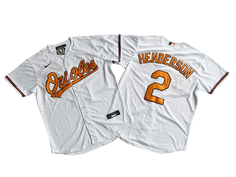 Baseball jersey with performance fabric for speed and agility-Men's Baltimore Orioles #2 Gunnar Henderson  White Official MLB Player Cool Base Jersey.