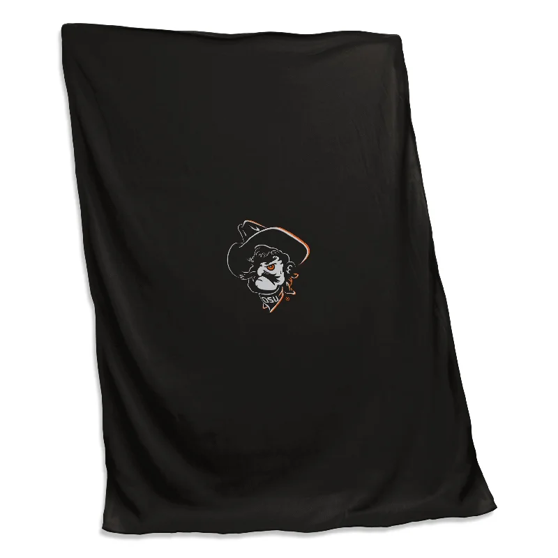 Team bath sets for sports-themed bathrooms-Oklahoma State Shadow Pete Black Sweatshirt Blanket