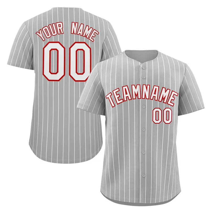 Baseball jersey for fans with team colors-Custom Gray White-Red Stripe Fashion Authentic Baseball Jersey