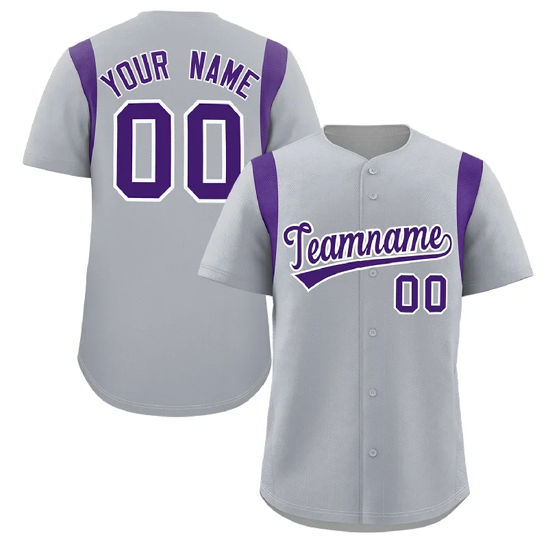 Baseball jersey with full-sleeve design for colder weather-Custom Gray Purple Classic Style Personalized Full Button Authentic Baseball Jersey