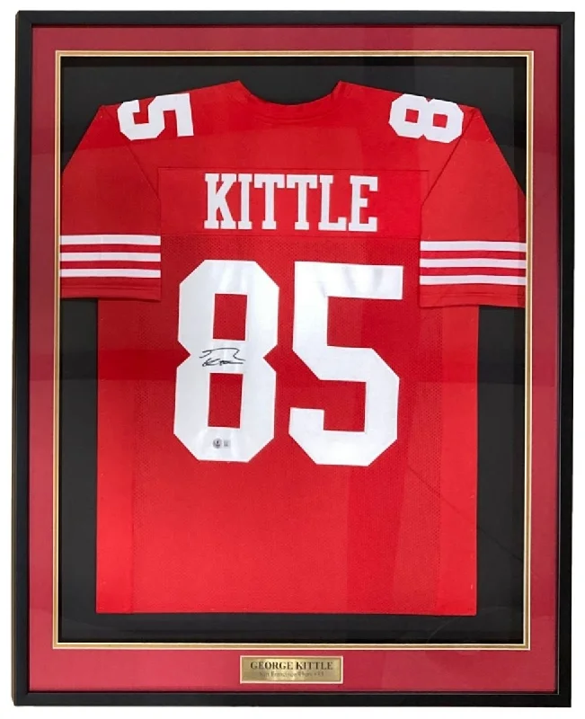 Custom soccer jersey with contrasting sleeves for style-George Kittle San Francisco Signed Framed Red Football Jersey BAS