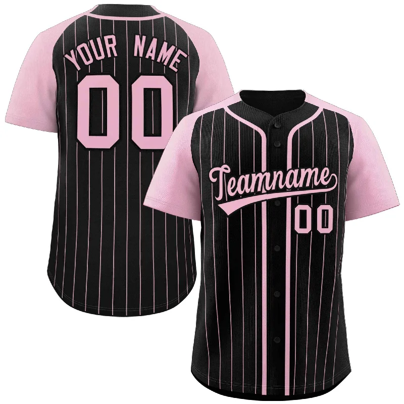 Baseball jersey for team merchandise-Custom Black Pink Stripe Fashion Raglan Sleeves Authentic Baseball Jersey