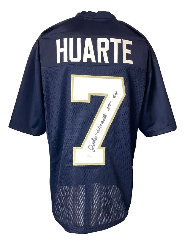 Personalized soccer jersey for fan merchandise-John Huarte Notre Dame Signed Navy Blue Football Jersey HT 64 JSA Hologram