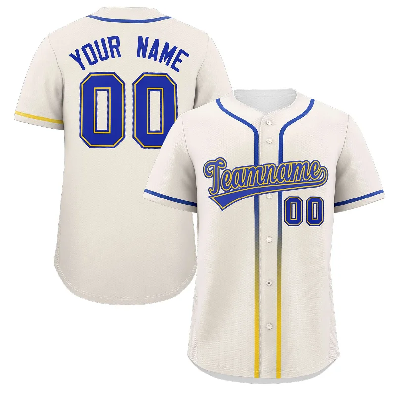 Custom baseball jersey with heat-transfer numbers and names-Custom Cream Royal Personalized Gradient Ribbed Design Authentic Baseball Jersey