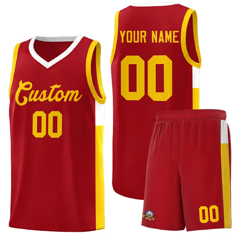 Basketball jersey with player number and sponsor logo-Custom Red Gold-White Side Two-Tone Classic Sports Uniform Basketball Jersey