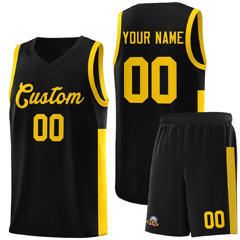 Custom basketball jersey for charity games-Custom Black Gold Side Two-Tone Classic Sports Uniform Basketball Jersey