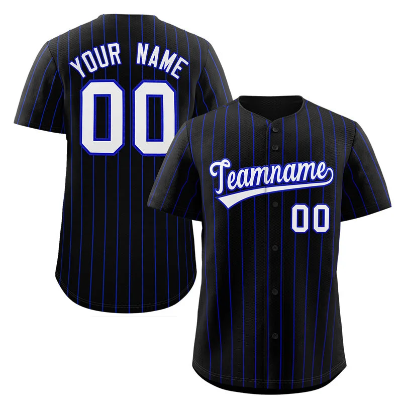 Personalized baseball jersey with front and back prints-Custom Black White-Royal Stripe Fashion Authentic Baseball Jersey