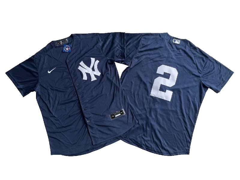 Custom baseball jersey for exhibition matches-Men's New York Yankees 2# Derek Jeter Navy Alternate Replica Player Jersey