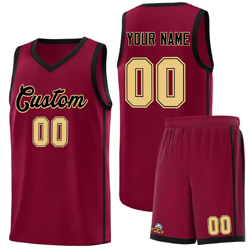 Basketball jersey with lightweight material for optimal movement-Custom Crimson Black-Khaki Side Two Bars Sports Uniform Basketball Jersey