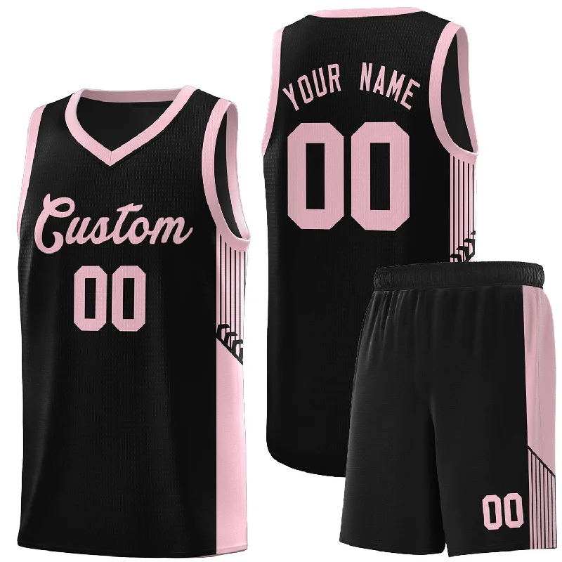 Basketball jersey with performance-enhancing fabric-Custom Black Pink Side Stripe Fashion Sports Uniform Basketball Jersey