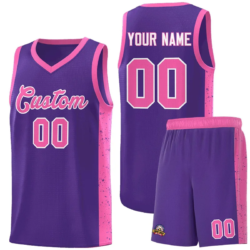 Personalized basketball jersey for family reunion teams-Custom Purple Pink-White Side Splash Sports Uniform Basketball Jersey