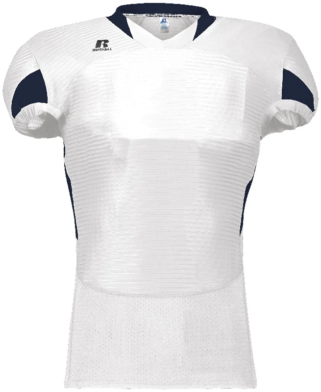 Classic rugby jerseys for amateur leagues-Russell Waist Length White-Navy Football Jersey