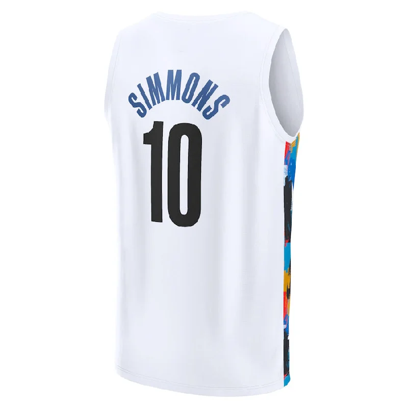 Basketball jersey with extra padding for protection during play-B.Nets #10 Ben Simmons Fanatics Branded 2022-23 Fastbreak Jersey City Edition White Stitched American Basketball Jersey