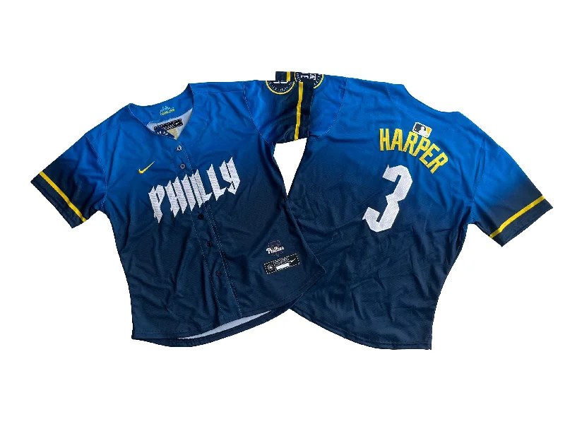 Baseball jersey with vintage team logos for collectors-Women's Philadelphia Phillies Bryce Harper #3 Blue 2024 City Connect Limited Player Jersey