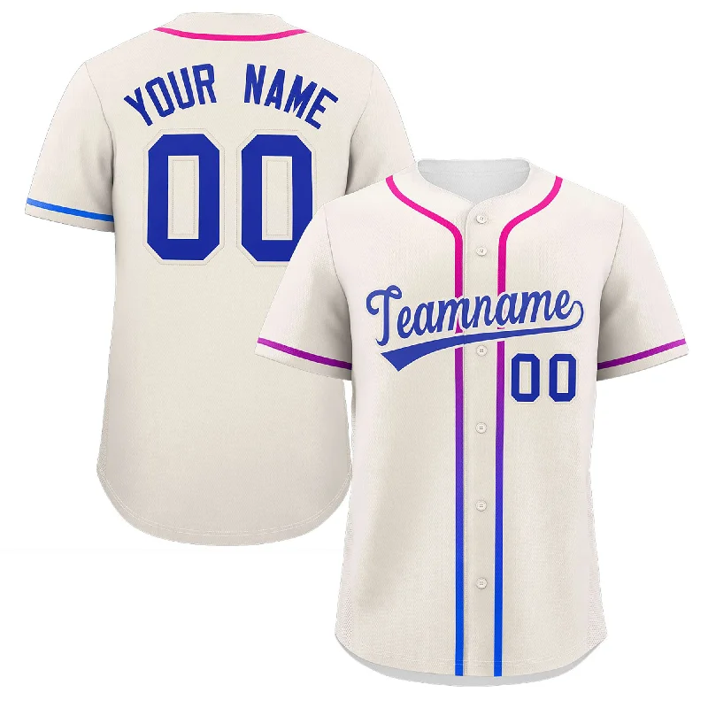 Baseball jersey for sports photography sessions-Custom Cream Royal Personalized Gradient Ribbed Design Authentic Baseball Jersey