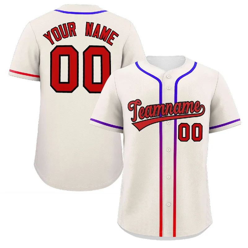 Custom baseball jersey for team players-Custom Cream Red Personalized Gradient Ribbed Design Authentic Baseball Jersey