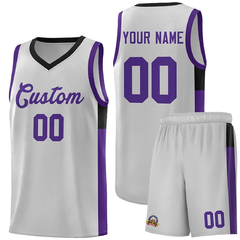 Basketball jersey with unique color combinations for teams-Custom Gray Purple-Black Side Two-Tone Classic Sports Uniform Basketball Jersey