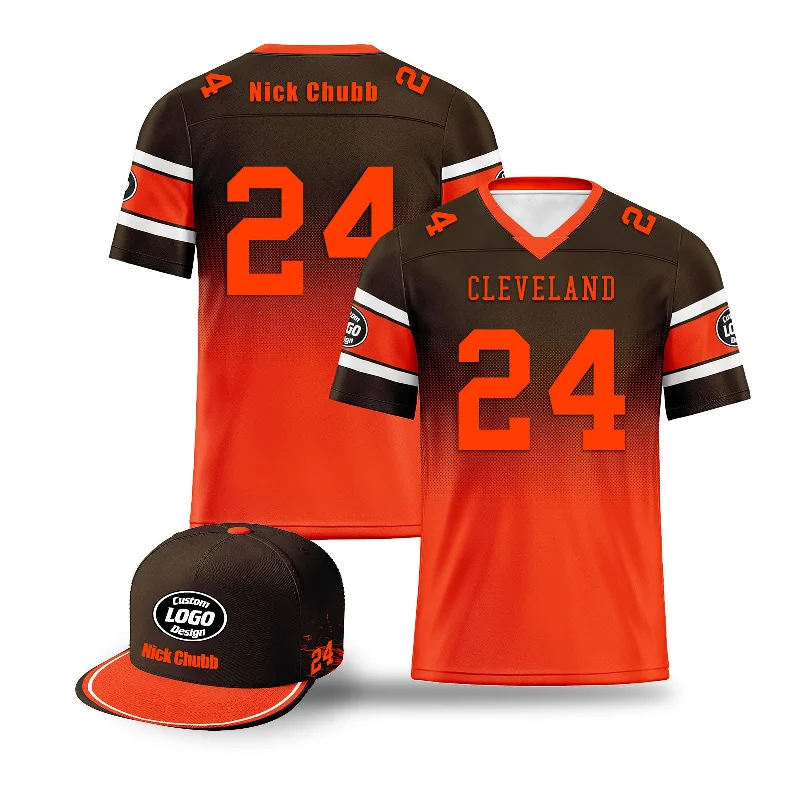 Custom soccer jersey for youth teams-Custom Brown Orange Cleveland Football Jersey and Hat Combo Offer Personalized Combo ZH-D020326-8