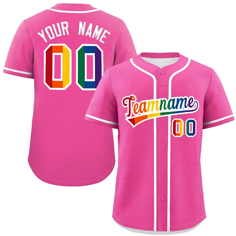 Baseball jersey with adjustable neck and sleeves for comfort-Custom Pink LGBT Rainbow For Pride Month Classic Style Authentic Baseball Jersey