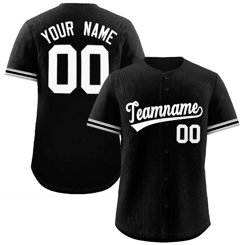 Baseball jersey with adjustable neck and sleeves for comfort-Custom Black White Full Button Design Authentic Baseball Jersey