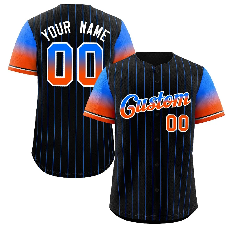 Custom baseball jersey for major league fan collections-Custom Black Royal Orange-White Stripe Font Gradient Fashion Authentic Baseball Jersey