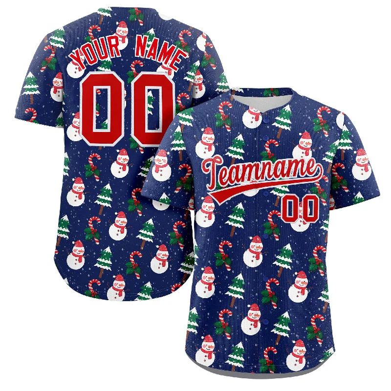 Personalized baseball jersey for sports clubs-Custom Blue Red-White Christmas Graffiti Pattern Authentic Baseball Jersey