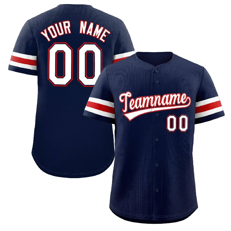 Custom baseball jersey with sublimated graphics-Custom Navy White-Red Classic Style Authentic Baseball Jersey