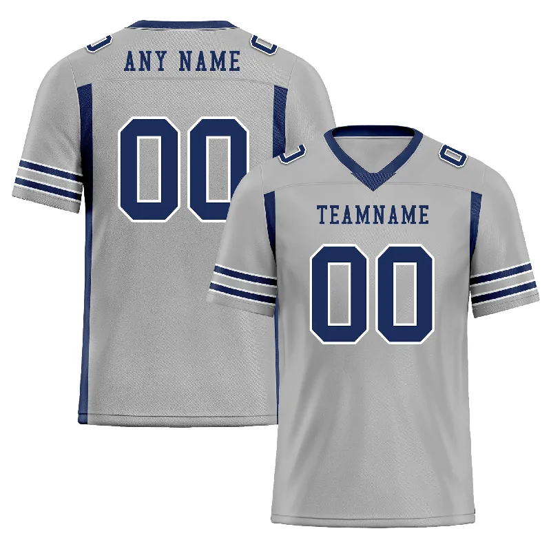 Custom soccer jersey with player name and number-Custom Gray Blue Striped Sleeves Personalized Authentic Football Jersey FBJ02-D06046