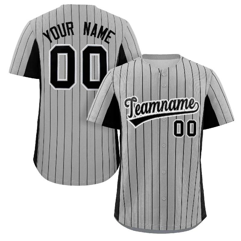 Custom baseball jersey with a vintage look for fans-Custom Gray Black Stripe Fashion Design Full Button Authentic Baseball Jersey