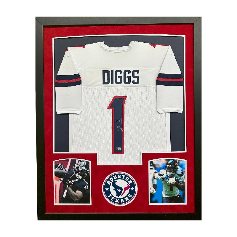 Custom soccer jersey for summer camps and clinics-Stefon Diggs Signed Houston White Custom Suede Matte Framed Football Jersey