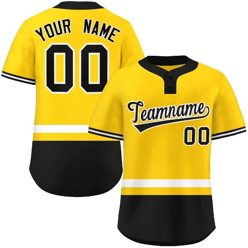 Soft cotton baseball jersey for casual wear-Custom Gold White-Black Color Block Personalized Authentic Two-Button Baseball Jersey