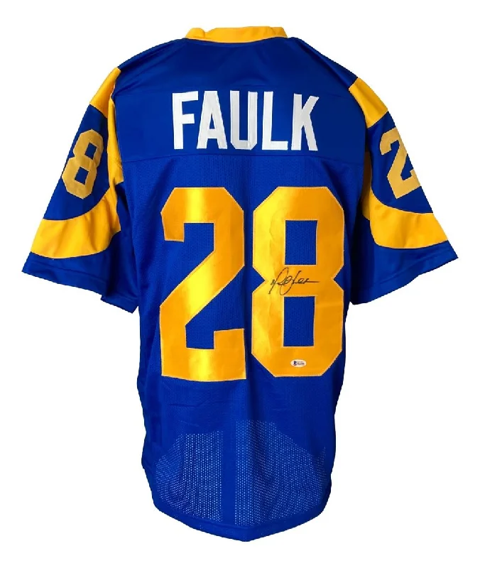 High-performance soccer jersey for athletes-Marshall Faulk Los Angeles Signed Blue Football Jersey BAS