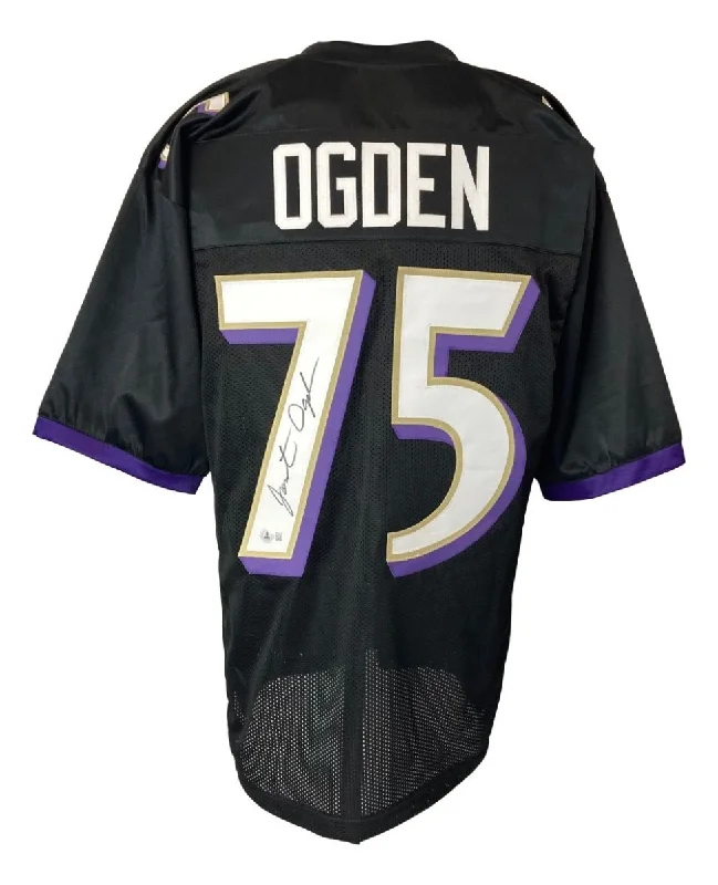 Custom soccer jersey for charity matches-Johnathan Ogden Baltimore Signed Black Football Jersey BAS ITP