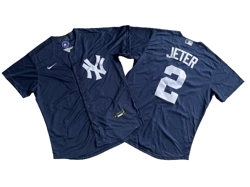 Personalized baseball jersey for youth leagues and academies-Men's New York Yankees 2# Derek Jeter  Navy Player Jersey