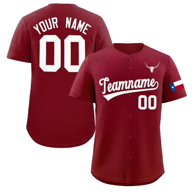 Personalized baseball jersey with embroidered team name-Custom Crimson White Texas Flag Classic Style Authentic Baseball Jersey