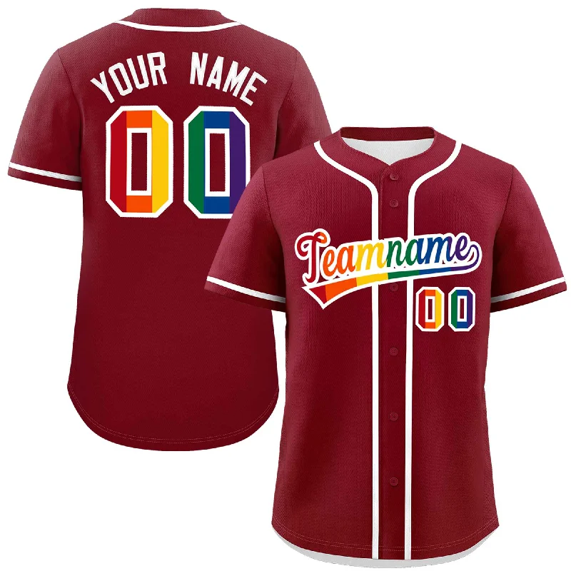 Baseball jersey with moisture-wicking technology for athletes-Custom Crimson LGBT Rainbow For Pride Month Classic Style Authentic Baseball Jersey