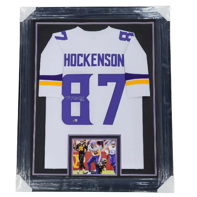 Personalized soccer jersey with team names and logos-TJ Hockenson Signed & Professionally Framed Custom White Football Jersey