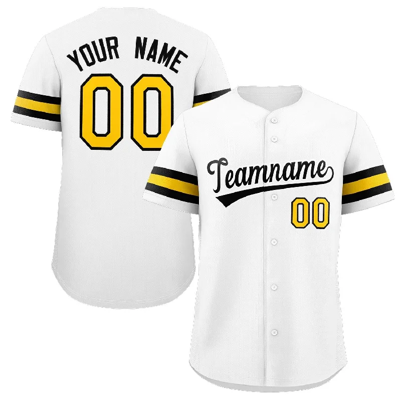 Personalized baseball jersey for school sports days-Custom White Yellow-Black Classic Style Authentic Baseball Jersey