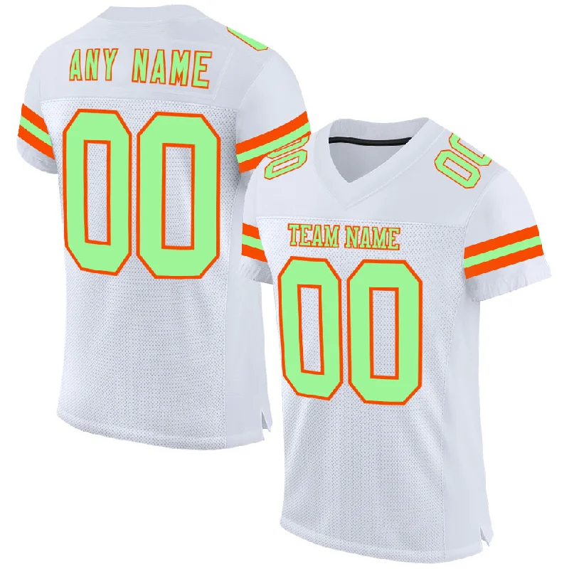 Soccer jersey for outdoor games with UV protection-Custom White Pea Green-Orange Mesh Authentic Football Jersey