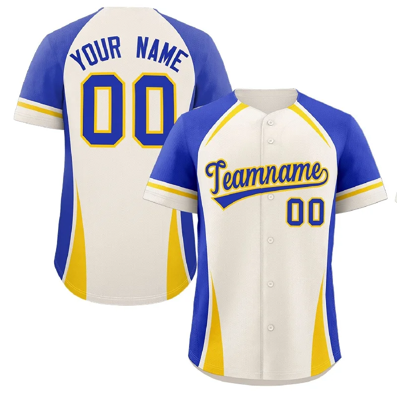 Baseball jersey with vintage team logos for collectors-Custom Cream Royal-Gold Personalized Color Block Authentic Baseball Jersey