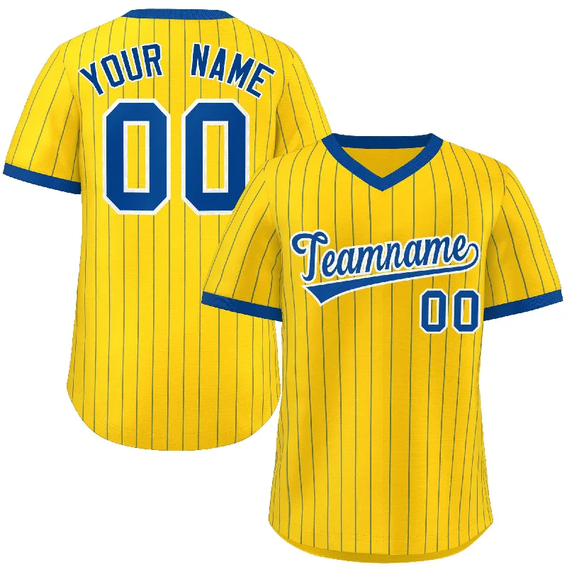 Personalized baseball jersey for sports clubs-Custom Gold Royal Stripe Fashion Authentic Pullover Baseball Jersey