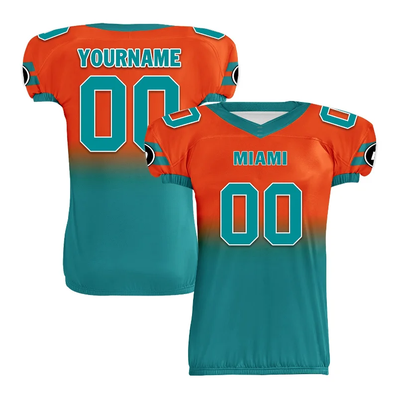 Rugby jerseys for alumni teams and reunion events-Custom Orange Blue Fade Fashion Miami High-Performance American Football Jersey FBJ06-D020252-24