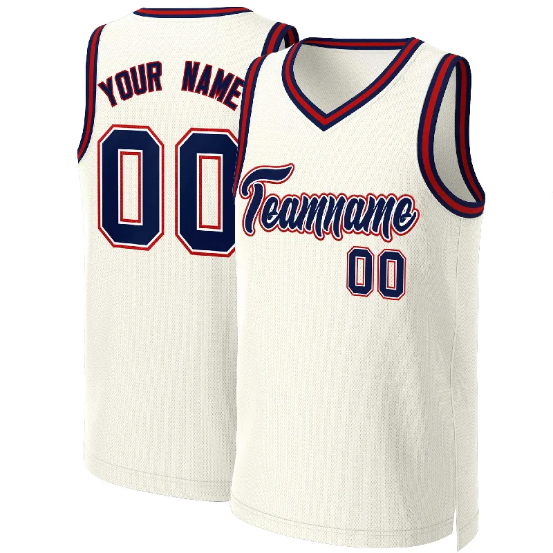 Custom basketball jerseys with team logos-Custom Khaki Navy-White Classic Tops Basketball Jersey