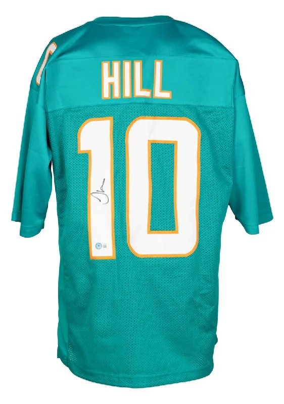 Soccer jersey with embroidered patches for authenticity-Tyreek Hill Signed Custom Teal Pro Style Football Jersey BAS ITP